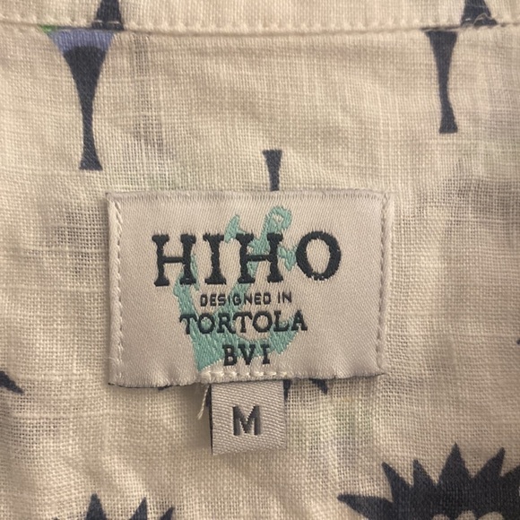 HIHO Tortola BVI linen button front shirt blue Palm tan design size M - Picture 4 of 4